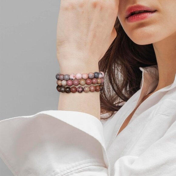 3 PCS Pink Zebra Jasper Healing Natural Stone Beaded Stretch Bracelet for Women - Picture 2 of 6